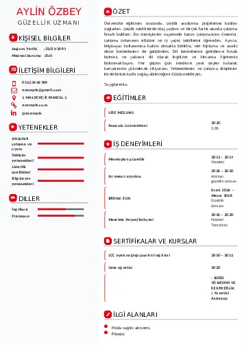Güzellik Uzmanı Cv Örnekleri  cv indir